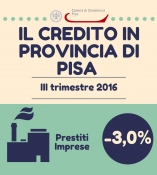 Credito in affanno per le imprese pisane: avanzano solo le famiglie (+1,1%) mentre calano i prestiti alle imprese (-3%).